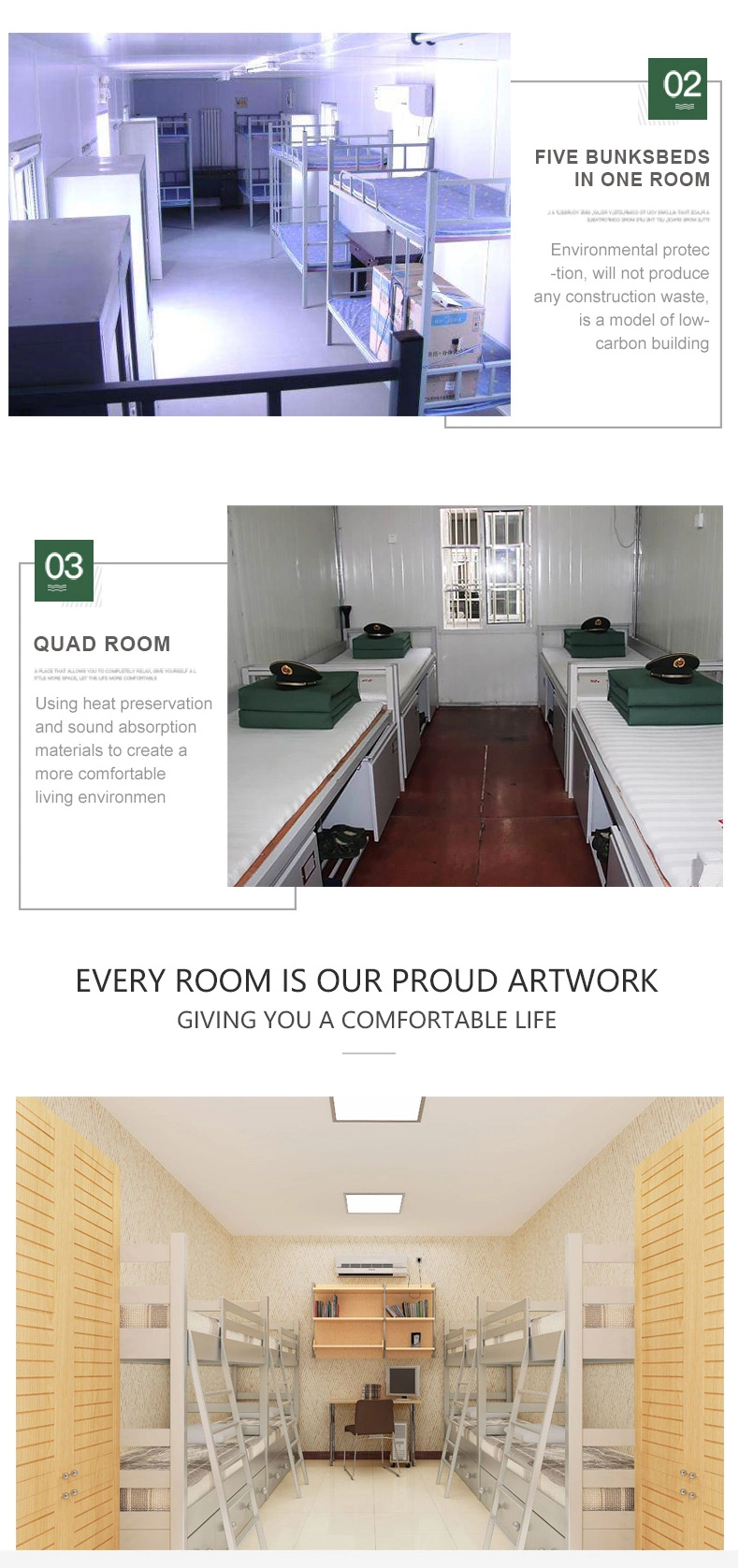 Single Story Prefab Container Homes Worker Dormitory for 24 People